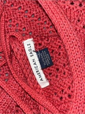American Eagle Outfitters Coral V-Neck Open-Knit Sweater